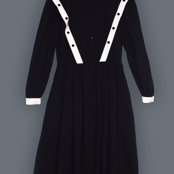 Vintage 1980s Black and White Midi Dress - Picture 5 of 7